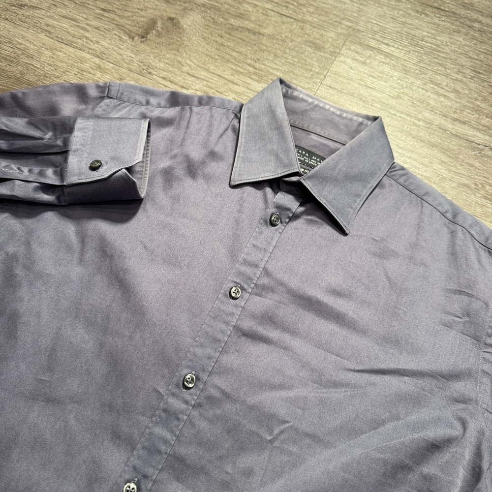 Zara Man Shirt Mens Large Gray Cotton Slim Fit Long Sleeve Office Business Work